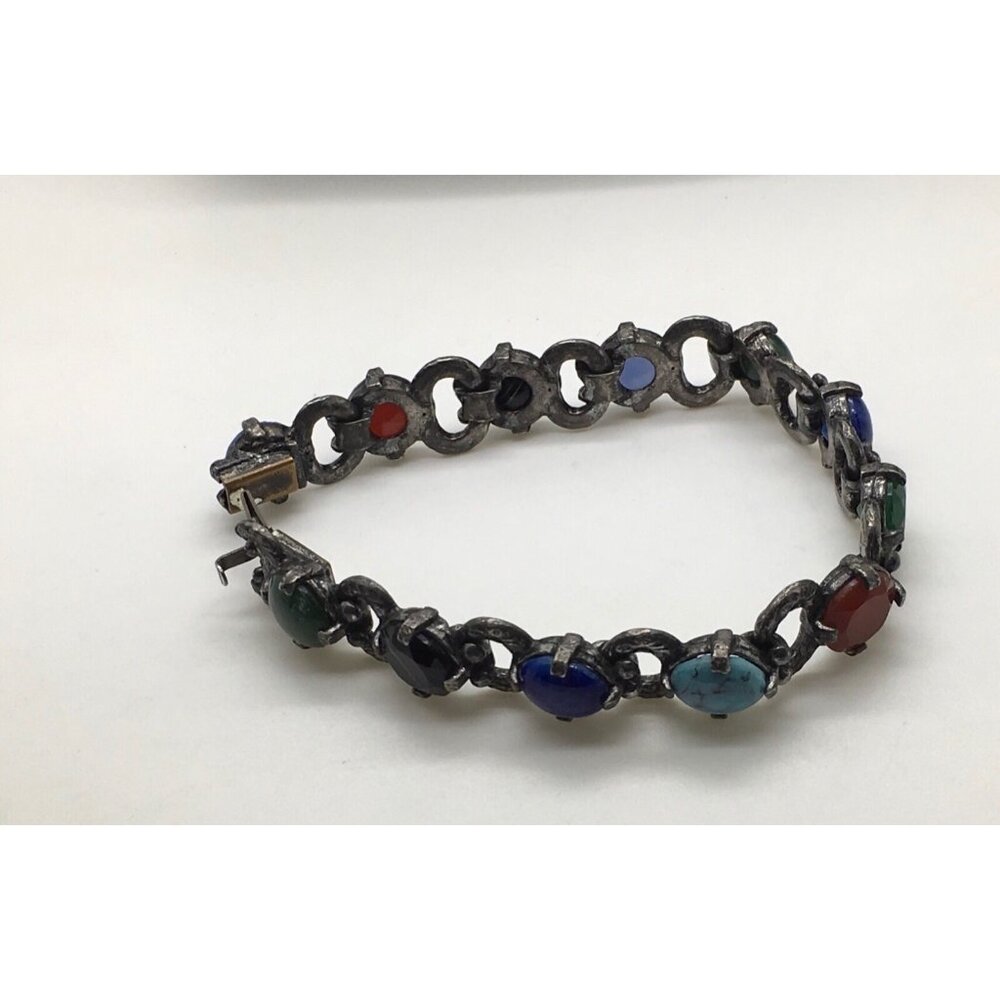 Celtic Scottish  Agate Bracelet Blue Green Black Multi Colours Vintage